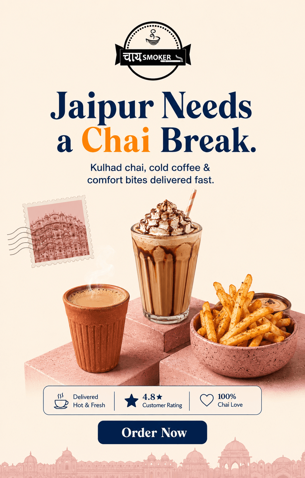 Jaipur Needs a Chai Break. Kulhad chai, cold coffee and comfort bites, delivered fast.