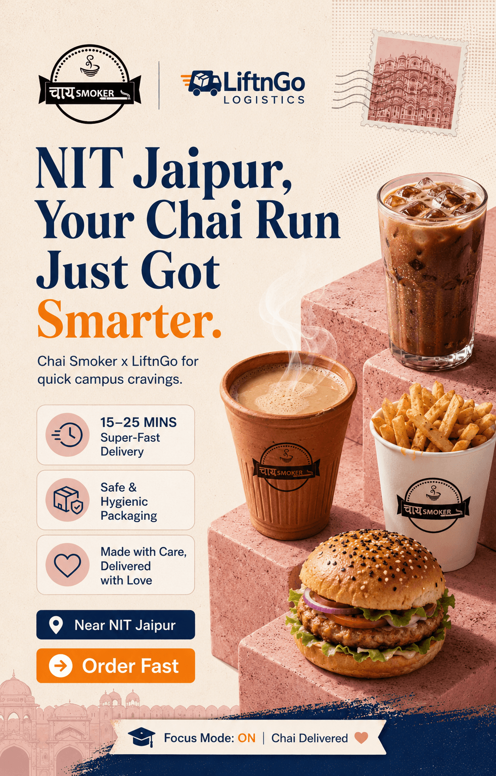 Counter-Price Cravings Solved. Chai Smoker x LiftnGo brings cafe favourites to NIT Jaipur.